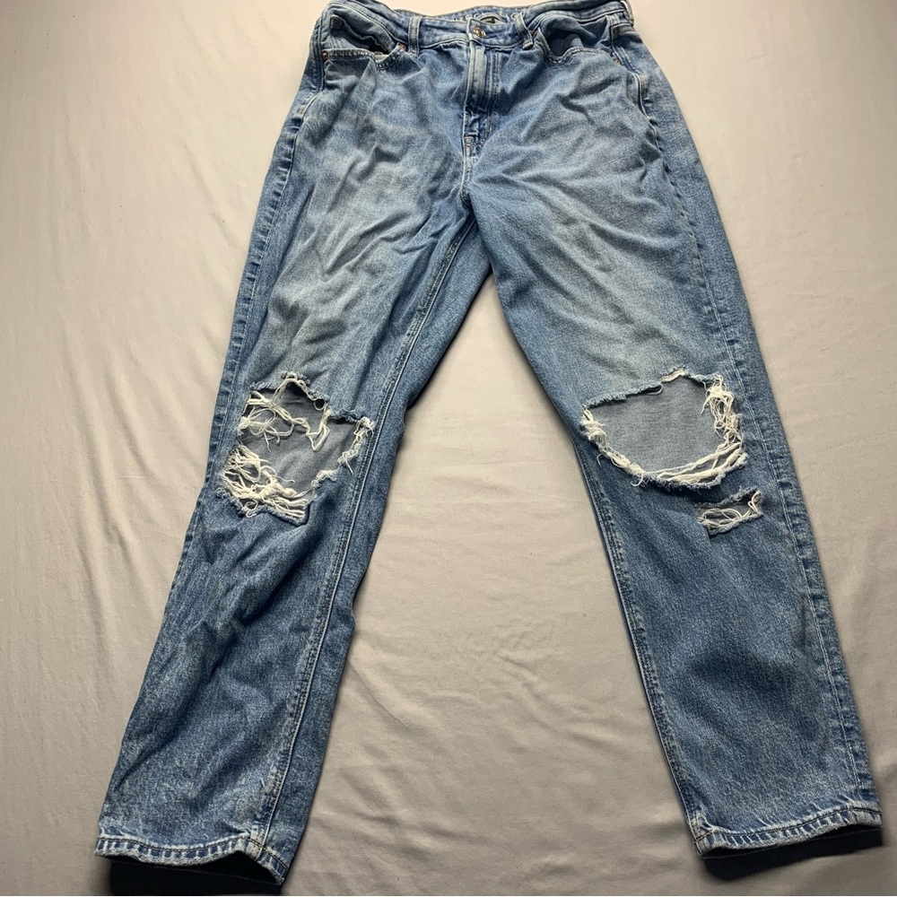 American Eagle Outfitters Light Blue Ripped Relaxed Jeans Size 10